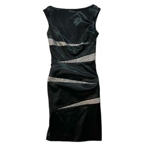 Vintage 80’s Dina Bar-El Cocktail Dress Petite  XS/S Black Silver Sequin